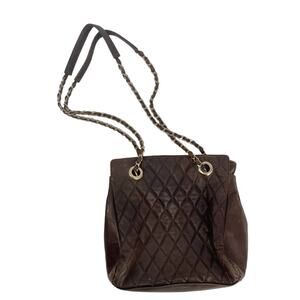 Vintage Neman Marcus women brown purse quilted leather shoulder strap bag